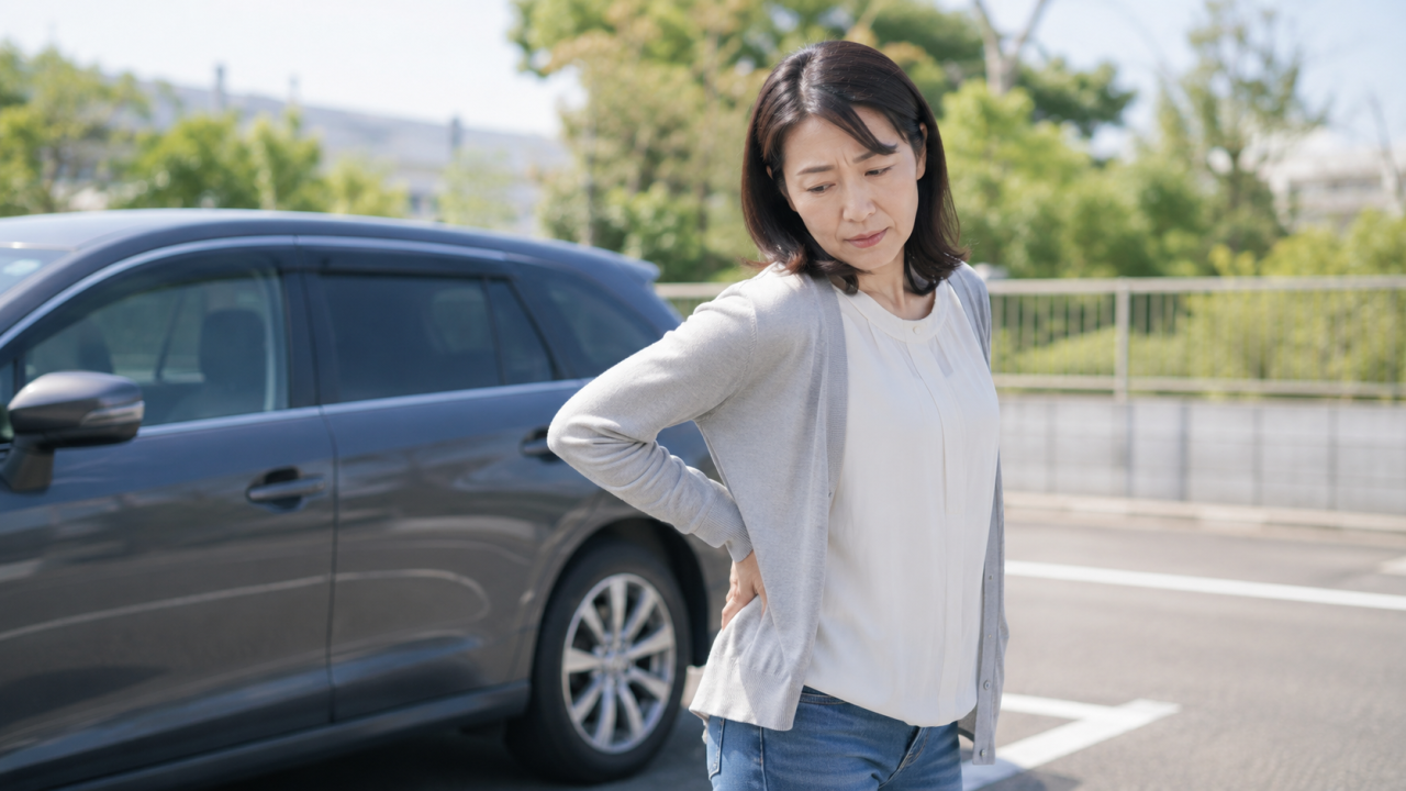 交通事故後の腰痛に悩む女性
