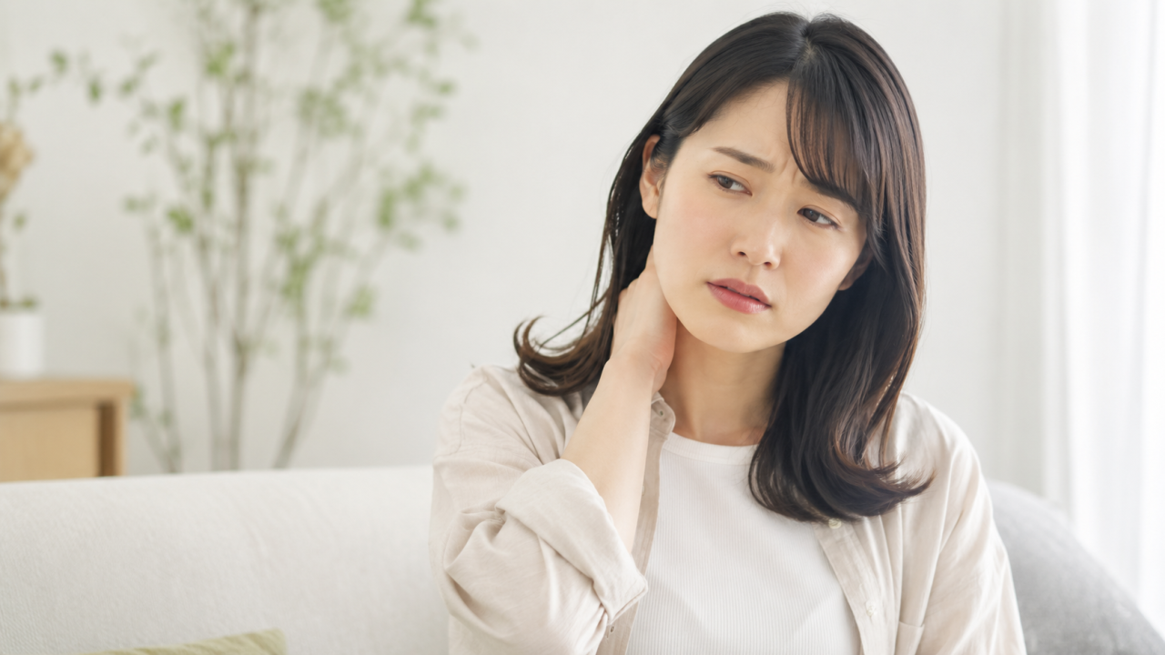 交通事故後のムチウチに悩む女性